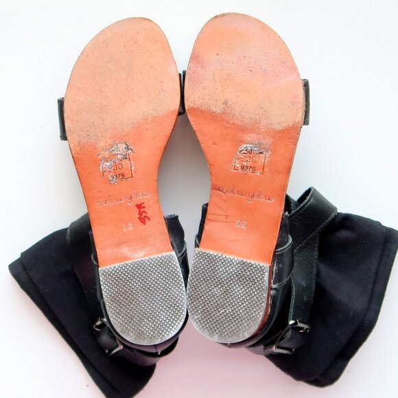 Mellow Yellow Black Leather & Linen Flat Gladiator Sandals Open Toe Summer Shoes - Picture 7 of 16